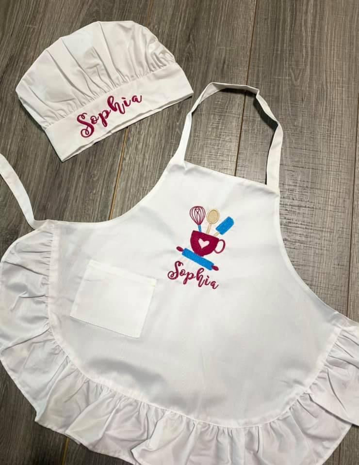 Kid’s Ruffle Apron and Chef Hat Set-Baking Design