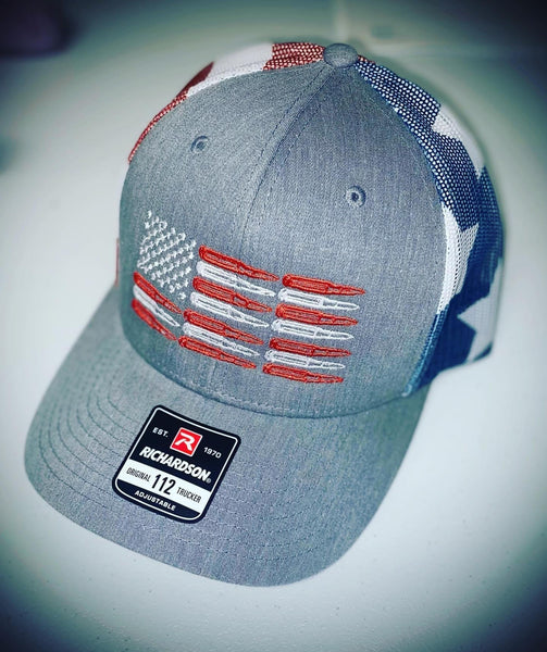 C-14 Richardson 112 Snapback Hat Grey/Navy w/Flag On Side